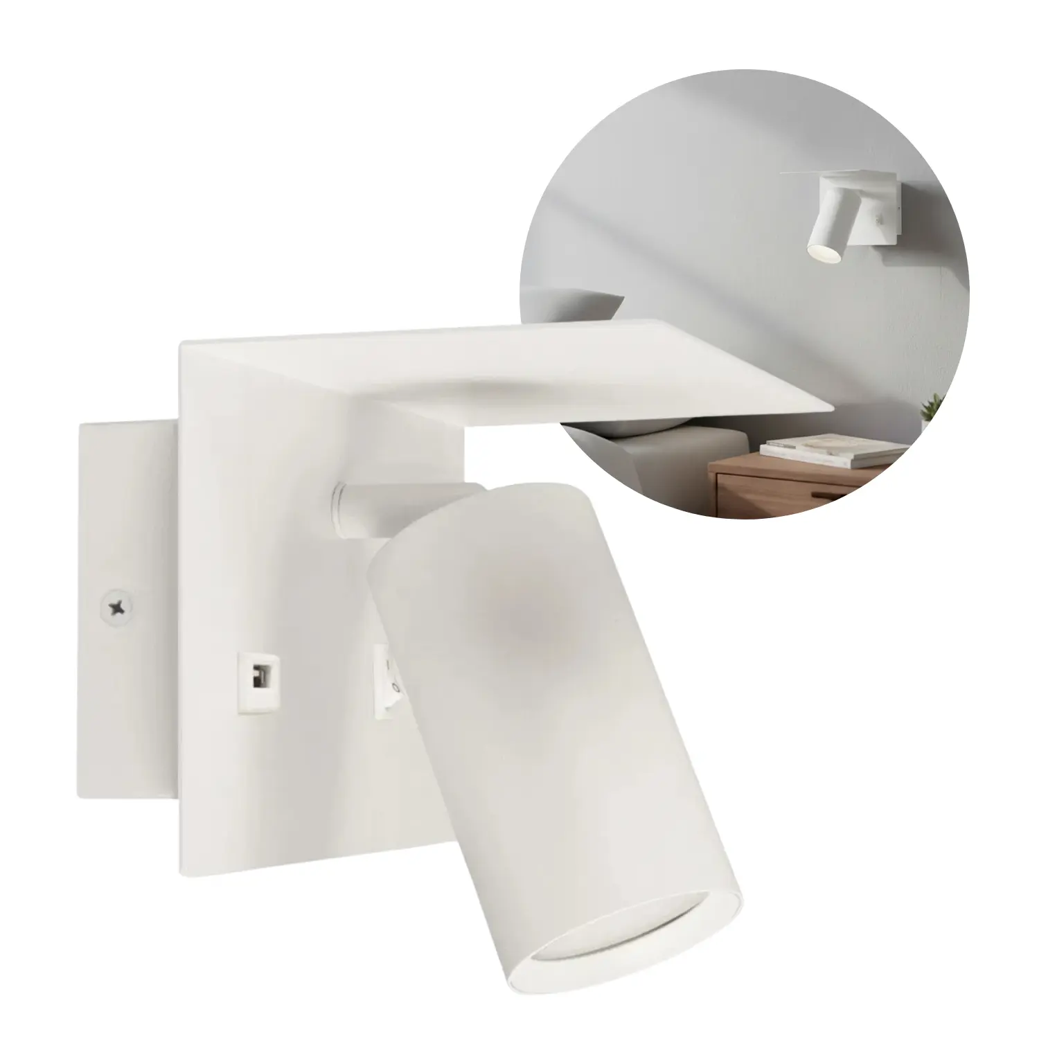 Sengelampe med hylde og USB stik - GU10 - Hvid